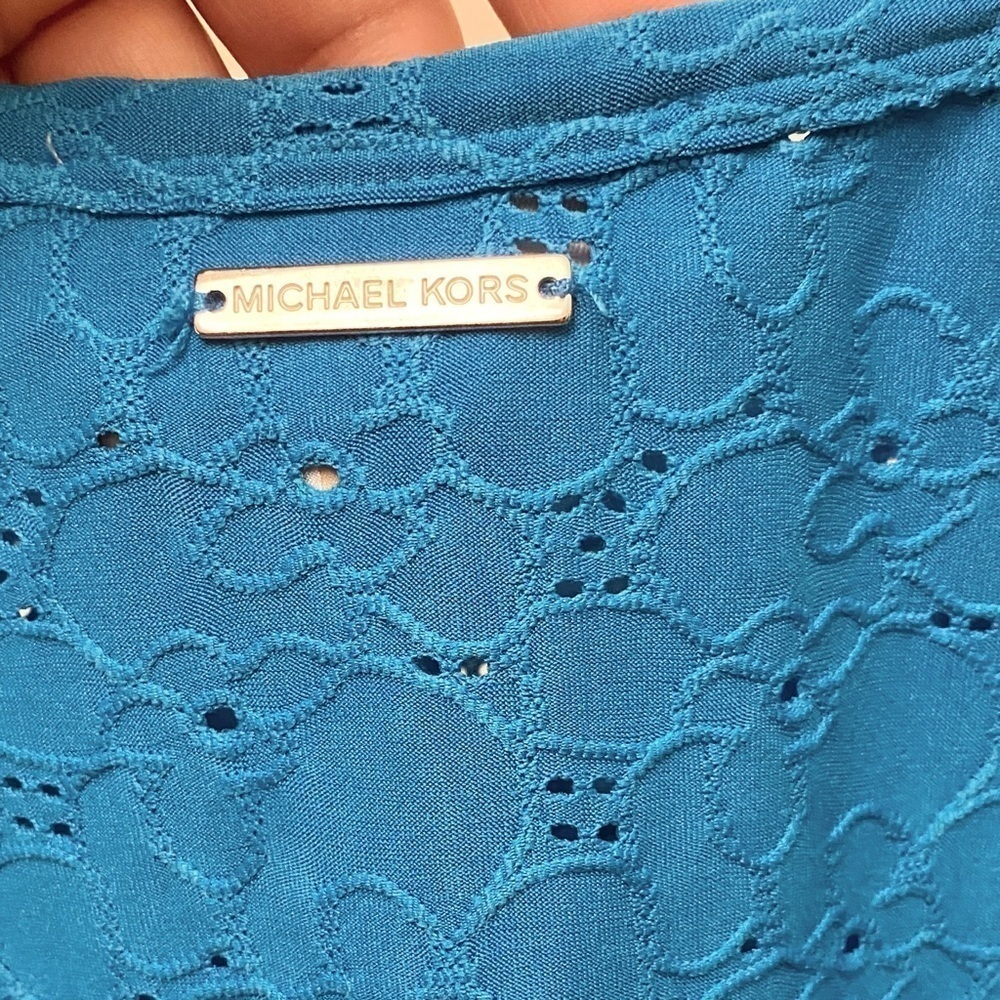 MICHAEL MICHAEL KORS Womens Blue Ruffled Elbow Sleeve Off Shoulder Top Sz Large - Picture 8 of 13